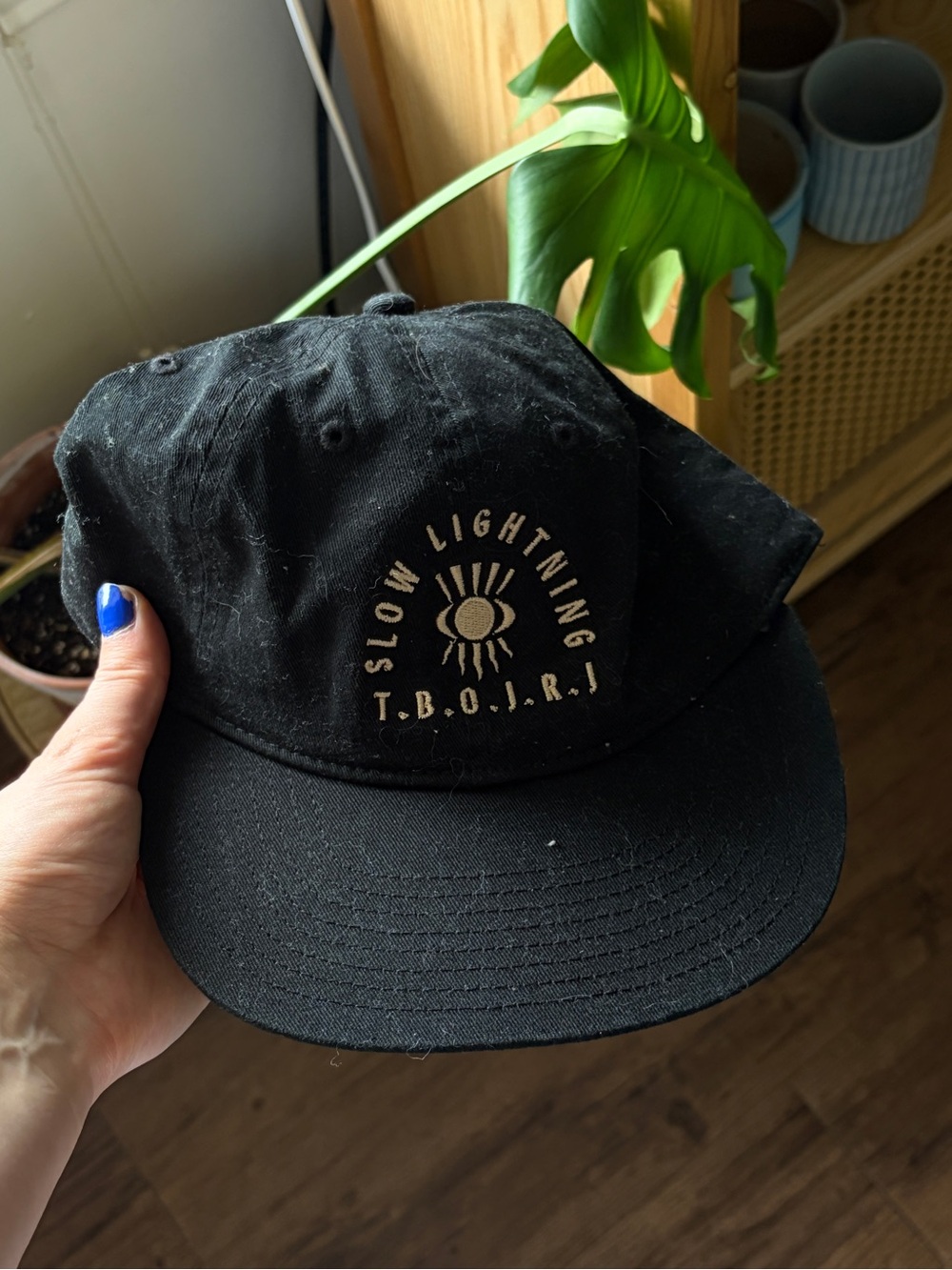 Slow Lightning Black Embroidered Baseball Cap